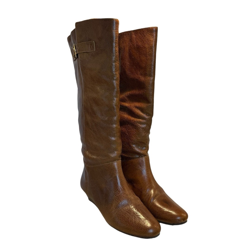 Steven By Steve Madden Intyce Brown Leather Wedge Heel Fashion Boots Size 7.5 M